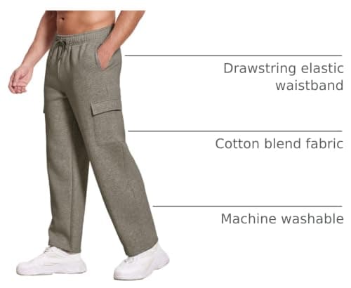 Deyeek Men's Fleece Sweat Pants Winter Heavyweight Cargo Sweatpants for Men Cotton Wide Leg Jogger Sweatpants with Pockets Dark Grey - Thumbnail 4