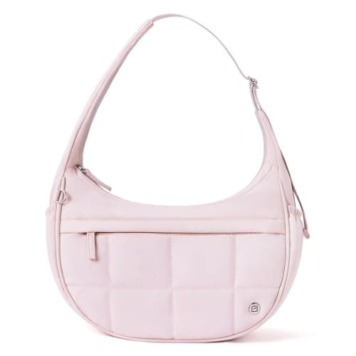 POIUGOYA Nylon Shoulder Bag For Women,Small Quilted Crescent Bag,Triple Zip Pocket Small Puffer Bag For Travel/Fitness - Image 1