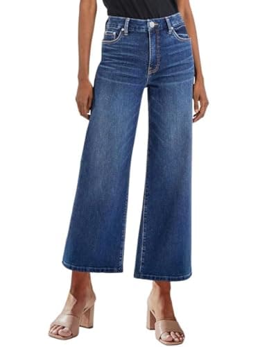 Genleck Women's Wide Leg Jeans – Trendy Cropped Loose Jeans High Waisted Stretchy Capri Denim Pants Baggy Trousers 2024(Marines Blue, 8) - Image 1