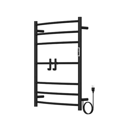 DOKKOME Towel Warmer Rack, 7 Bars Wall Mounted Towel Heater Towel Warmer with Timer and LED Indicator for Bathroom Hard-Wired/Plug-in Towel Drying Rack (7 Bars-Black)