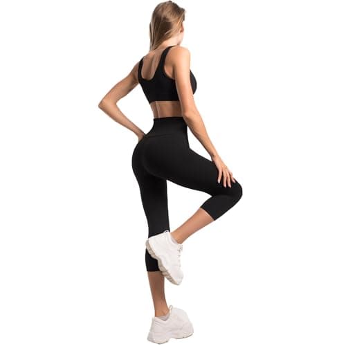 Ipletix Capri Leggings with Pockets for Women-2 Packs High Waisted Buttery Soft Opaque Yoga Pants for Gym Workout Black LXL - Thumbnail 2
