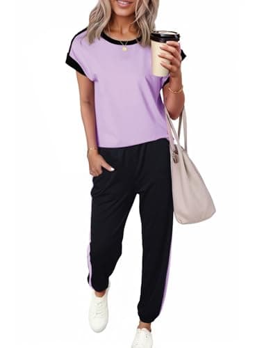 Dokotoo Lounge Sets for Women Two Piece Outfits Sweatsuit Colorblock Comfy Loungewear Jogger Shirt Spring Clothes Sweatpants Tracksuit Travel Clothing - Image 1