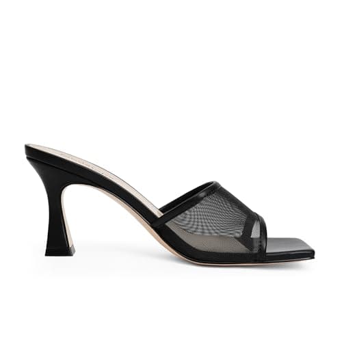 Black Heels for Women Open Toe Mules Mesh Slip On Sandals Heels for Women Size 6.5 - Thumbnail 4