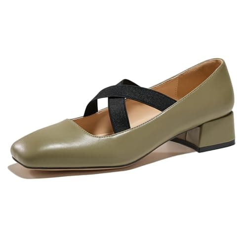 GotSoft Women's Mary Jane Chunky Low Heels Crossed Elastic Strap Pumps Closed Square Toe Dress Shoes, Green, Size 6 - Image 1