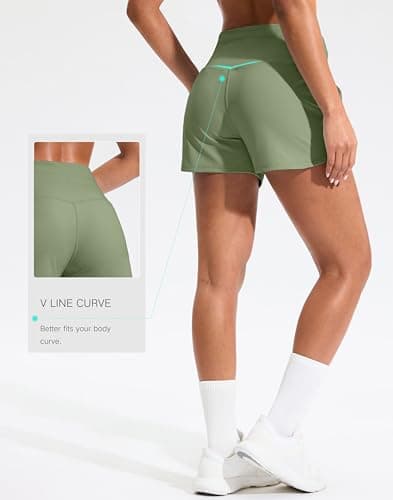 Soothfeel Women's Athletic Running Shorts with Pockets 3.5" Quick Dry High Waisted Workout Active Gym Shorts for Women Matcha Green M - Thumbnail 4