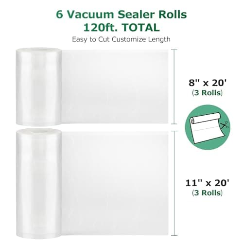 FRESKO Vacuum Sealer Bags Food Rolls 6 Packs - 8" x 20' & 11" x 20', Commercial Grade Seal a Meal Bags for Storage Food and Sous Vide, BPA Free, Customized Size for Vacuum Sealer - Thumbnail 4