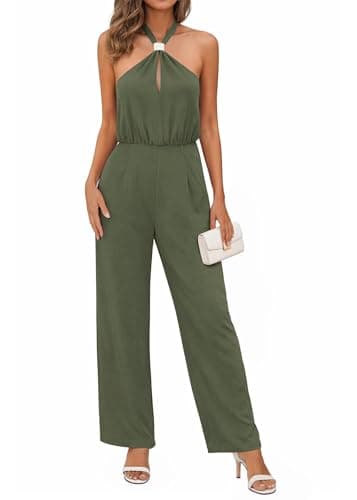 Lazysmile Summer Jumpsuits for Women Sleeveless Halter Backless Pants Romper Dressy Wide Legs One Piece Outfits - Image 1