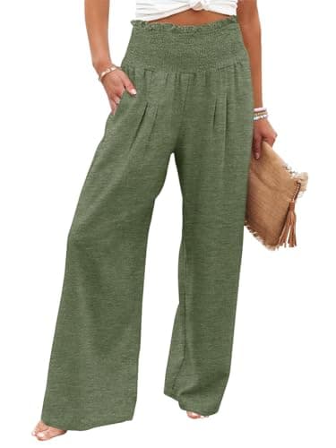 GEMLON Womens Pants High Waisted Palazzo Pants Wide Leg Long Pant Casual Lounge Trousers with Pocket(Green,M) - Image 1