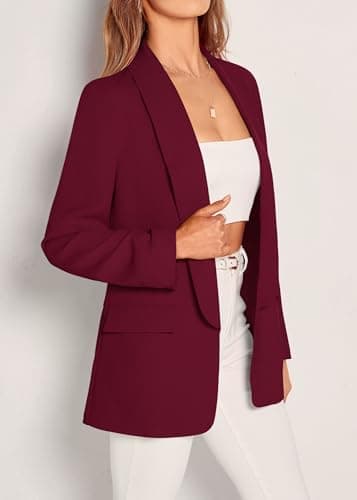 KIRUNDO Oversized Blazers for Women Business Casual 2026 Spring Fall Fashion Long Sleeve Open Front Work Office Suit Jackets(Wine Red, XX-Large) - Thumbnail 5