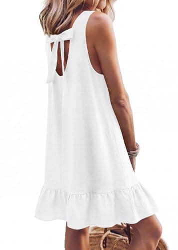KIRUNDO Women's Casual Summer Dresses 2026 Spring Sleeveless Shift Tank Mini Dress Flowy Ruffle Hem Beach Vacation Sundress(White, XX-Large) - Thumbnail 3