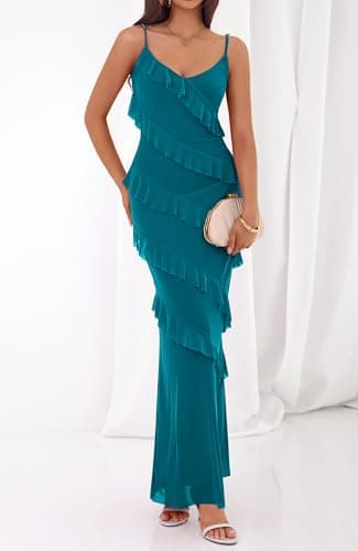 BTFBM Summer Dresses for Women 2026 Spaghetti Strap Bodcyon Solid Cocktail Wedding Guest Dress Fashion Clothing(Lake Blue,X-Small) - Thumbnail 2