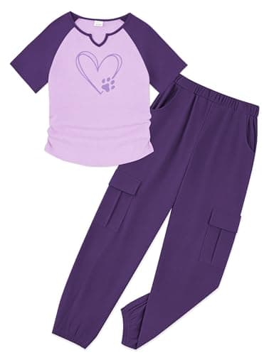 GEMLON Girl Summer Outfits 2PCS Short Sleeve Heart Print Top and Cargo Pants with Pockets for Summer Size 6 Girls clothes - Image 1