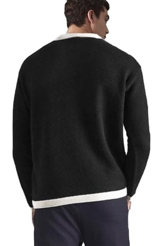 BAYAMO Mens Polo Sweater V Neck Long Sleeve Pullover Sweater Casual Knit Textured Sweater Black 3XL - Thumbnail 2