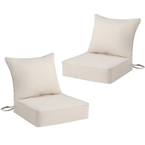 Domvaranique Outdoor Chair Cushion Set for Patio Furniture, 24 x 24 x 6 Extra Thick Deep Seat Patio Cushions, Olefin Back and Seat Cushion Replacement, Removable Cover, Ties and Handle, Beige