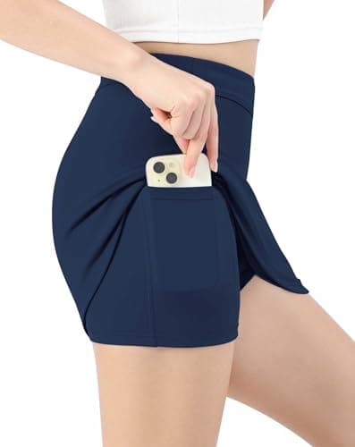 SEAJOJO Skorts for Women with Pockets High Waisted Athletic Tennis Mini Skirt with Shorts Underneath Golf Pickleball Workout Navy Blue - Thumbnail 5