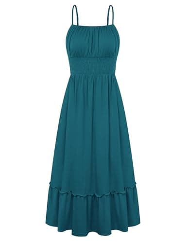 GRACE KARIN 2026 Summer Maxi Dresses for Women, Smocked Spaghetti Strap Long Dress, Flowy Boho Beach Sundress Teal S - Image 1