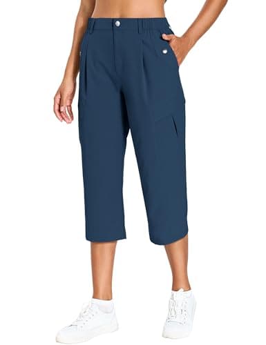 Women's Cargo Capris Lightweight Quick Dry Hiking Pants Water Resistant Summer Travel Pants with 6 Pockets 2026 (Navy,M)