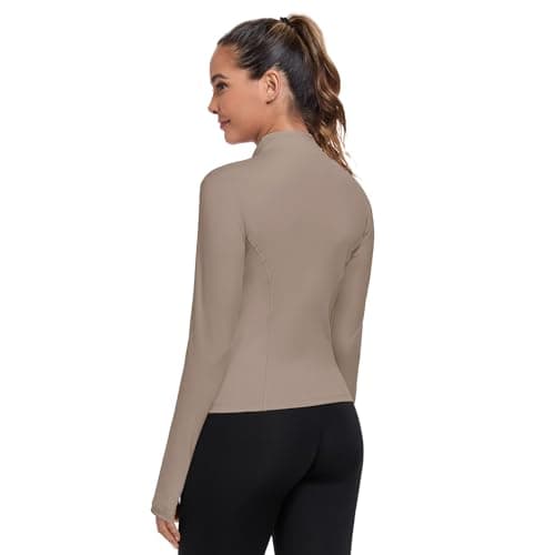 AURVAE Women's Workout Jacket, Womens Cropped Lightweight Running Jackets, Zip Slim Fit Athletic Tops for Gym, Yoga, Jogging (Medium, Lunar-Rock) - Thumbnail 5