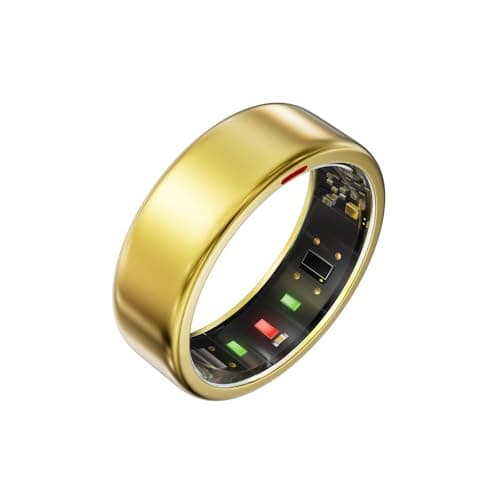 POBOVi Ring OnePlus - Ultra-Thin Titanium Smart Ring - 7 Days Battery Life - Fitness/SPO₂/Stress/HR/Sleep Skin Temperature Tracker - No App Fee - iOS&Android Compatible (Gold,Size 7)