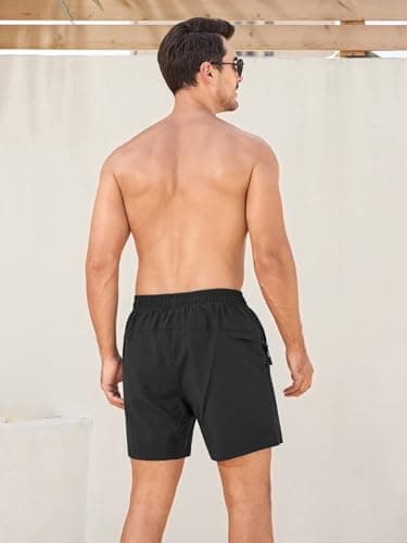 SILKWORLD Men's Swim Trunks Quick Dry Bathing Suits 6 Inch Swimming Shorts with Compression Liner and Zipper Pockets, Black, X-Large - Thumbnail 4