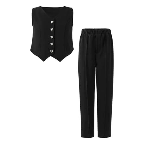 pMMq 8-12Y Girl's 2 Piece Outfits Elegant Sleeveless Suit Vest & Long Elastic Casual Pants Set - Image 1