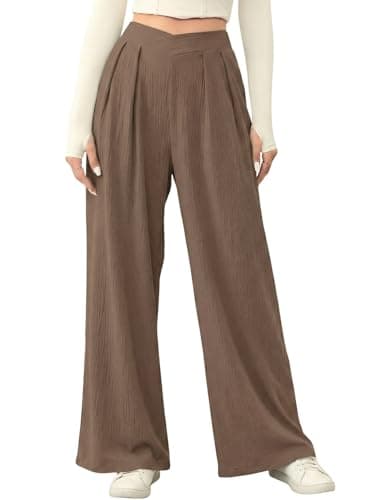 Acelitt Women Summer 2026 Casual Fashion High Waist Straight Leg Pants Loose Work Palazzo Office Business Suit Pants Trousers Brown XL - Image 1