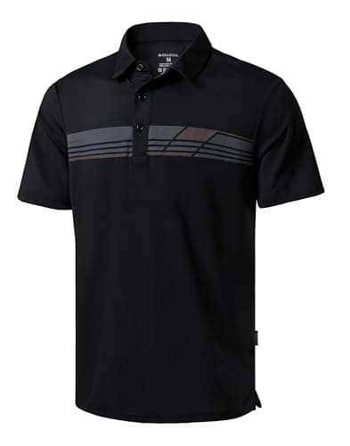 Men's Golf Shirts Dry Fit Moisture Wicking Performance Short Sleeve Collared Polo Shirts for Casual Tennis Bussiness (Black Parallelogram, S) - Image 1