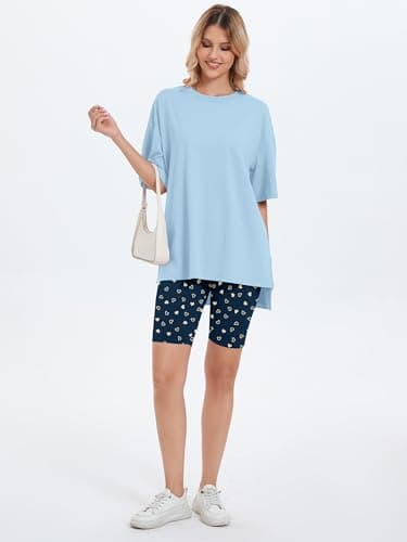 Heymoments 2 Piece Sets for Women Lounge Summer Print Floral XX-Large Oversized T-Shirt and Biker Shorts Pajama Set Soft Pajamas Set Breathable Sleepwear Comfy Nightwear Womens Pjs Set - Thumbnail 5