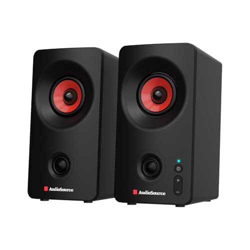Audiosource Desktop PC Speakers with Bluetooth 5.3, USB-C Plug & Play, 2.0 Stereo Computer Speakers with Dual 2" Drivers, AUX Input, LED Indicator, Compact Design for PC, Laptop & Home Office (Black)
