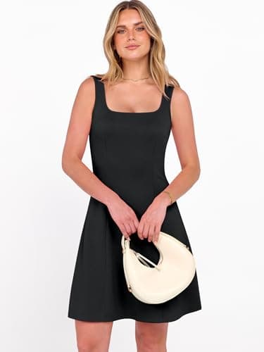 ANRABESS Women Summer Sleeveless Square Neck Cocktail Dress 2026 A-Line Casual Formal Beach Vacation Party Mini Dress Black X-Large - Thumbnail 4