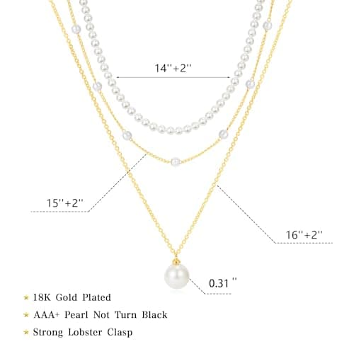 Fezodo Gold Layered Pearl Necklaces for Women, Dainty Pearls Necklace Trendy Pearl Choker Stack Cute Pearls Wedding Bridesmaid Bride Jewelry Gold Necklace for Women Jewelry Gifts - Thumbnail 5