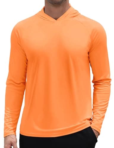3rd hill Men's UPF 50+ Sun Hoodie UV Protection Long Sleeve Swimming Rash Guard SPF Quick Dry Fishing Hiking Shirt for Outdoor Sports Orange M - Image 1