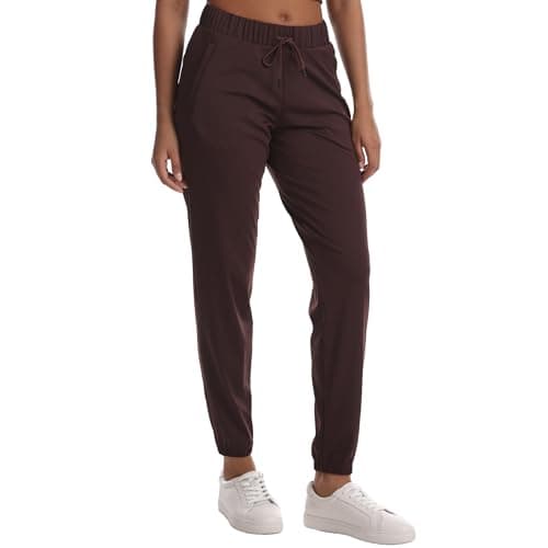 zsenoxaxi Joggers for Women with Zipper Pockets Lightweight Workout Athletic Tapered Pants for Travel Gym Lounge(Coffee Brown,L)