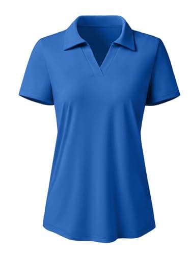 3rd hill Women's Polo Shirts Short Sleeve UPF 50+ Sun Protection V Neck Golf Tennis Collared Work Tops Dry Fit Blue M