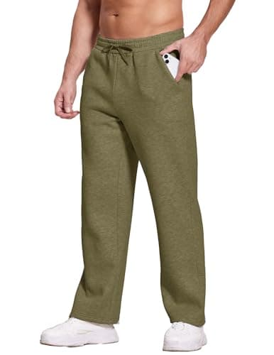 Deyeek Men's Straight Leg Fleece Sweatpants Open Bottom Sweat Pants with Pockets Big and Tall Green Cotton Sweatpants Men 3XL - Thumbnail 4