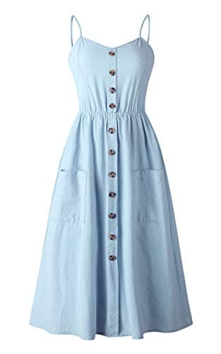 Angashion Women's Dresses-Summer Floral Bohemian Spaghetti Strap Button Down Swing Midi Dress 182 Blue L - Thumbnail 4