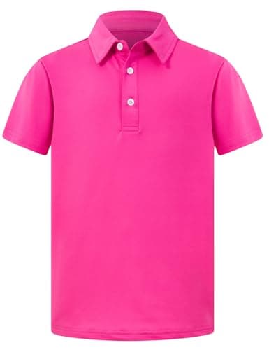 Cozople Boys Polo Shirt Quick Dry Performance Golf Shirt Short Sleeve Casual School Uniform Tops for Kids, Neon Pink,Size 9-10