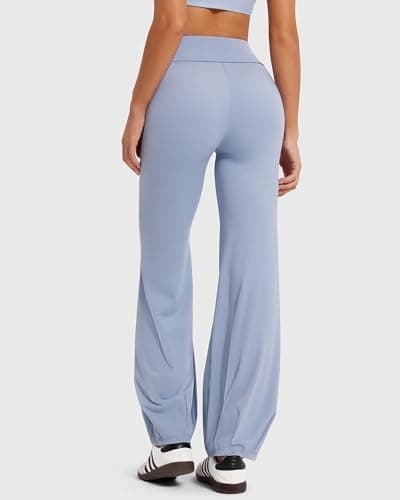 MOOSLOVER Women Bubble Yoga Pants Drawstring Fold Over Flare Leggings Pilates Casual Lounge Pant(L,Blue) - Thumbnail 3
