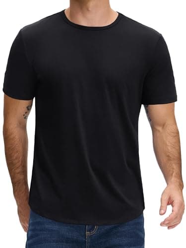 JEMLDL Men Black Tee Shirt Short Sleeve Crew Neck T Shirts Cotton Blend Casual Summer Tops Breathable Black XL - Image 1