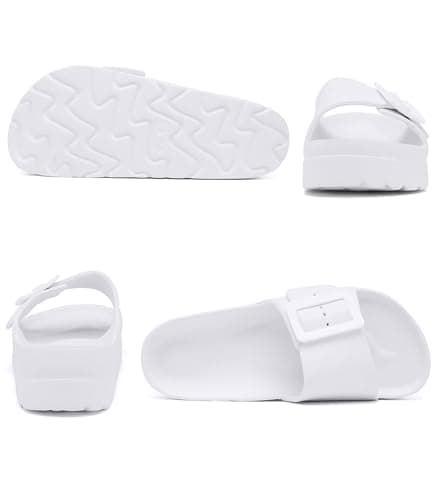 Haifago Women's White Platform Slides, Single Straps Sandals with Arch Support Comfortable Foam Summer Beach Slide - Thumbnail 4
