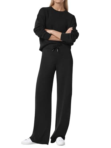 COCOMARTS Womens 2 Piece Lounge Sets Wide Leg Tracksuit Casual Sweatsuits Matching Set 2025 Fall Clothes Trendy Outfits Black Large - Image 1