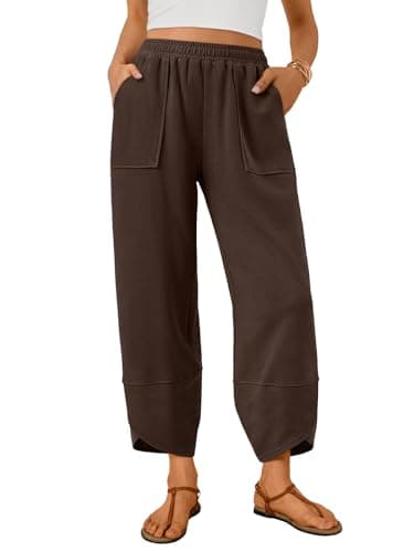 Trendy Queen Women's Wide Leg Pants, Soft Cotton Blend with Pockets for Casual Summer Brown M - Image 1