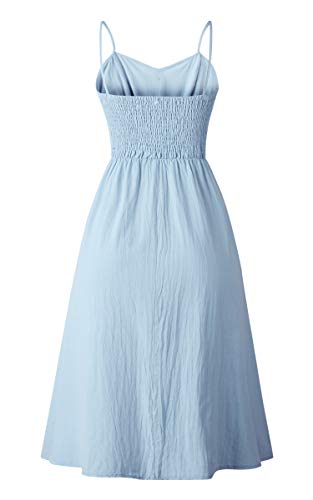 Angashion Women's Dresses-Summer Floral Bohemian Spaghetti Strap Button Down Swing Midi Dress 182 Blue L - Thumbnail 5