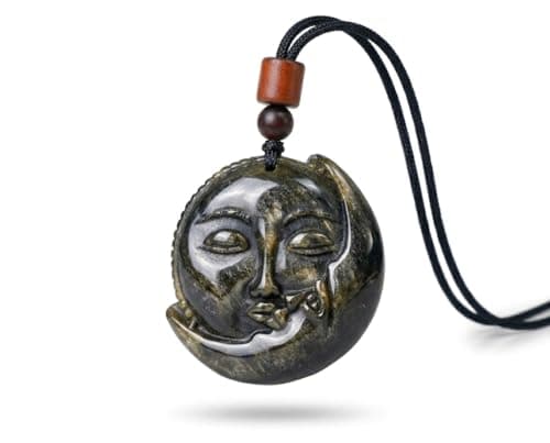 Vansruyi Sun&Moon Gold Obsidian Necklace Pendant with Adjustable Cord in 16-25inch for Women or Men Stackable Amulet Jewelry Protection Gift for Graduation& Friendship Healing Crystal Charm dainty - Image 1