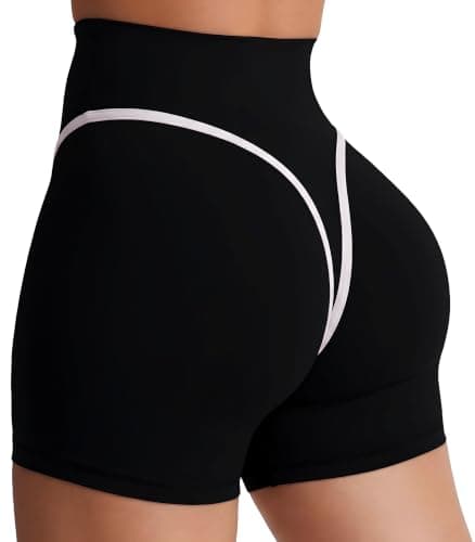 Sunzel No Front Seam Biker Shorts Women - Contrast Contour High Waisted Tummy Control Squat Proof Yoga Workout Shorts 4'' Black X-Small - Image 1