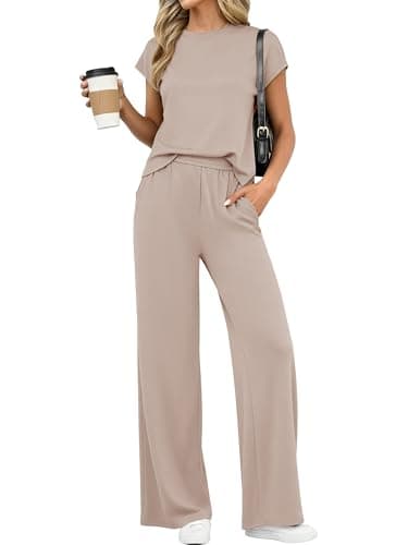 PRETTYGARDEN Womens 2 Piece Outfits Casual Cap Sleeve Lounge Set Summer Tracksuits Matching Sets Beach Fashion Travel Clothes(Khaki,XX-Large) - Image 1
