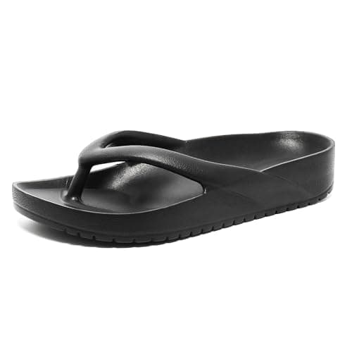 GETOEU Arch Support Flip Flops for Women and Men Soft Cushioning EVA Thong Sandals with Thick Sole, Non-Slip Quiet Outsole, Shock Absorbing Shower & Beach Flip Flops,Black - Thumbnail 5