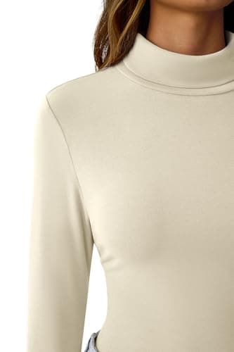GKBK Womens Long Sleeve Shirts Mock Turtleneck Turtle Neck Fall Fashion Basic Thermal Underwear Layer Tops Tight Slim Fit Cute Ribbed T-Shirts Winter Pullover Clothes 2025 Beige L - Thumbnail 4