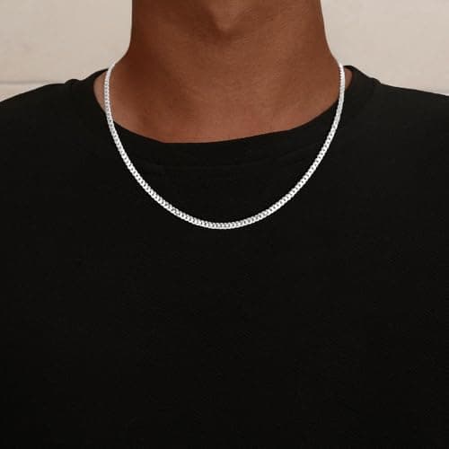 HIMSTORY 925 Sterling Silver Chain for Men, 3.5mm Diamond Cut Cuban Link Curb Chain Necklace for Women Men Jewelry, 18 Inch - Thumbnail 2