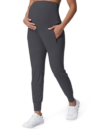 Mama Land High Waist Maternity Joggers for Women Stretch Fit Pregnancy Activewear Lounge Pants with Pockets Fall Winter Maternity Clothes Outfit (Dark Grey XXL) - Image 1